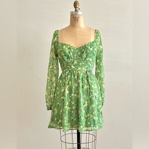 Lush Green Floral Long Sleeve Dress